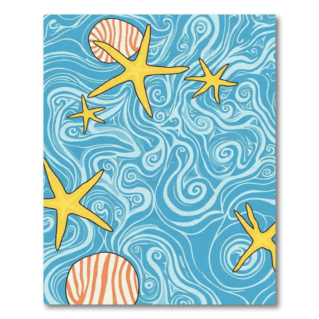 Yellow Starfish Blue Swirl Ocean Rug