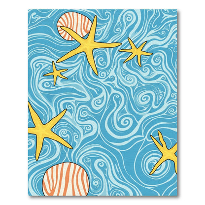 Yellow Starfish Blue Swirl Ocean Rug