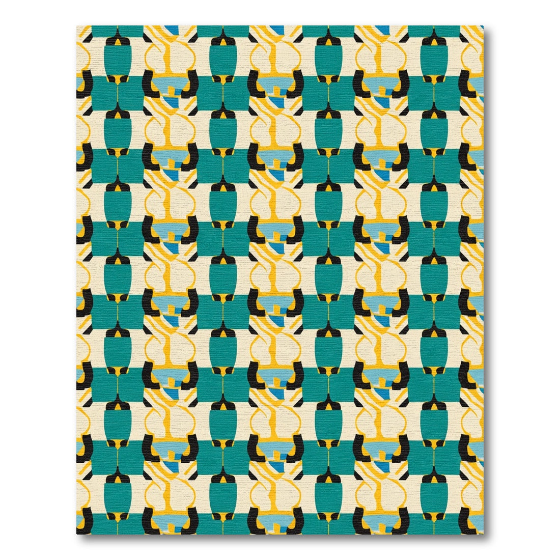 Teal Yellow Abstract Column Composition Rug