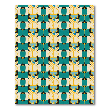 Teal Yellow Abstract Column Composition Rug