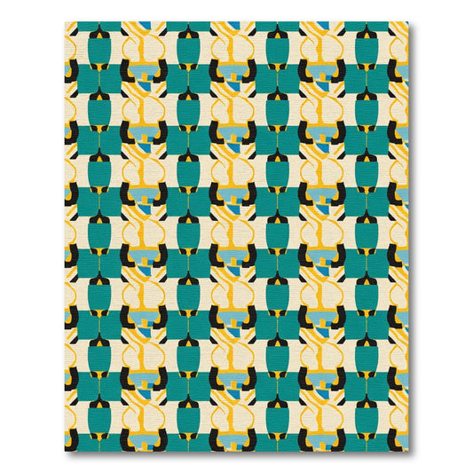 Teal Yellow Abstract Column Composition Rug