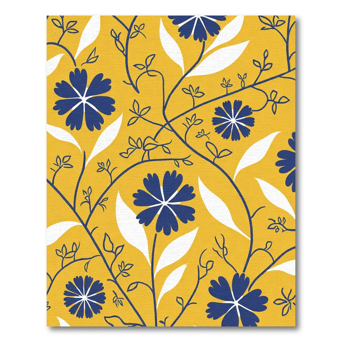 Golden Yellow Blue Floral Vines Rug