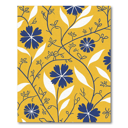 Golden Yellow Blue Floral Vines Rug