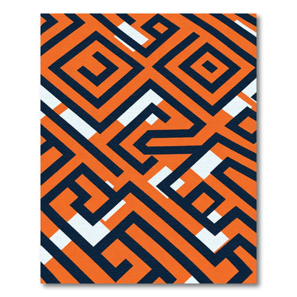 Orange Navy Maze Geometric Rug