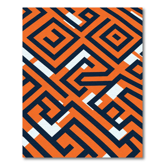 Orange Navy Maze Geometric Rug