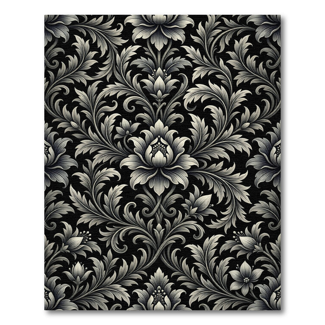 Gilded Black Floral Baroque Swirl Rug