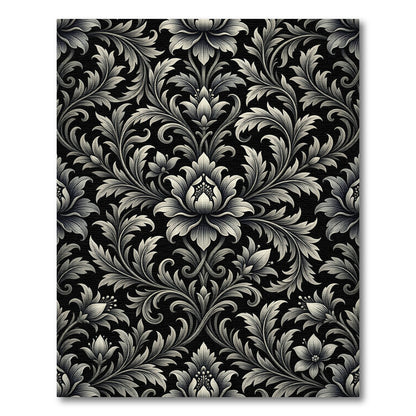 Gilded Black Floral Baroque Swirl Rug