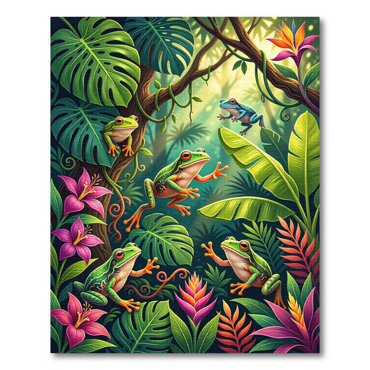 Lush Green Tropical Frog Jungle Flora Rug
