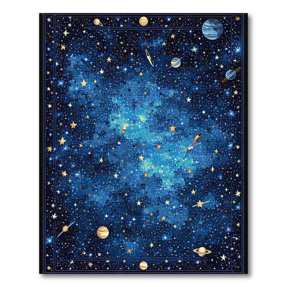 Cosmic Navy Stars Planets Nebula Rug