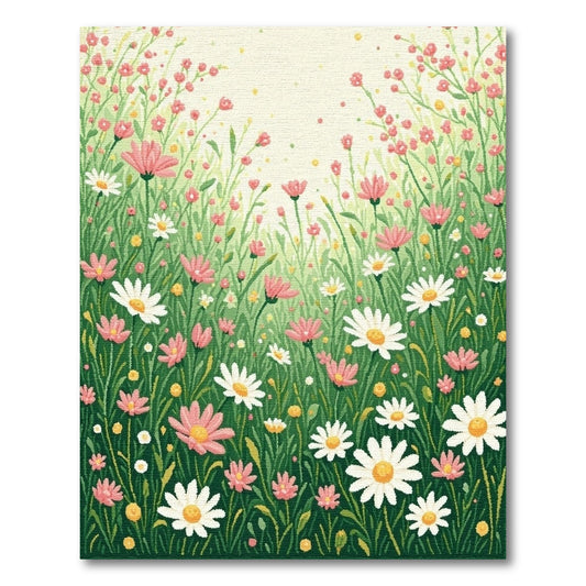 Whimsical Pink Green Daisy Meadow Rug