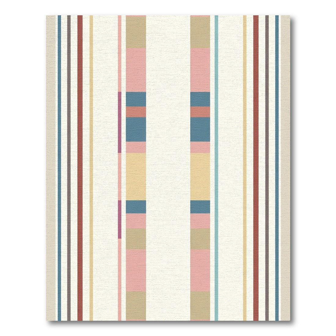 Coral Pink Blue Wide Stripe Rug