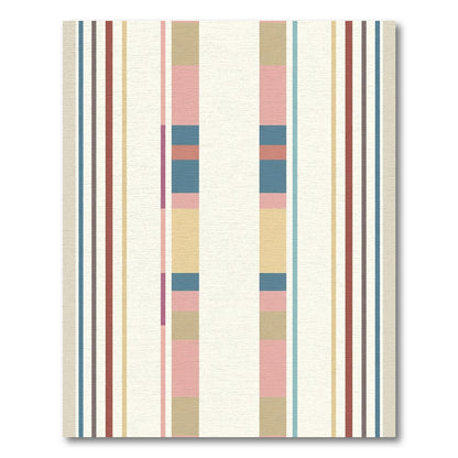 Coral Pink Blue Wide Stripe Rug