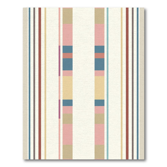 Coral Pink Blue Wide Stripe Rug