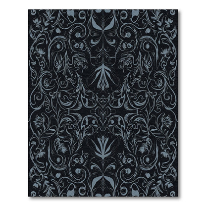 Elegant Charcoal Gray Floral Swirl Rug