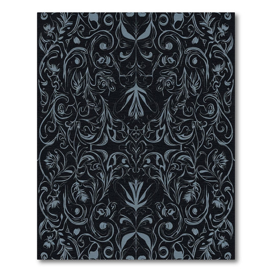 Elegant Charcoal Gray Floral Swirl Rug