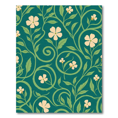 Teal Cream Floral Vine Swirls Rug