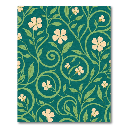 Teal Cream Floral Vine Swirls Rug