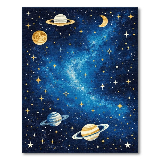 Navy Starry Galaxy Planets Moon Rug