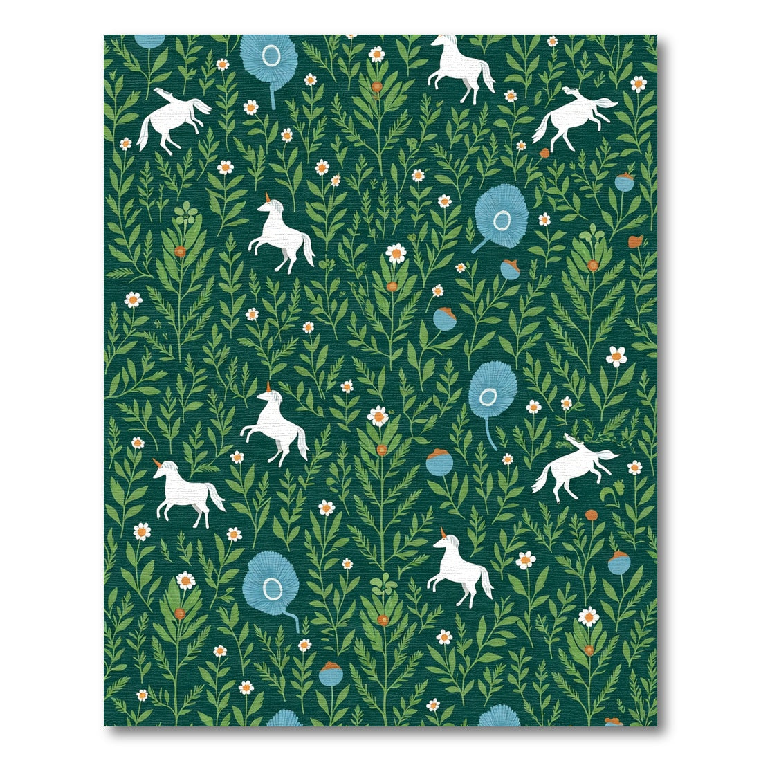 Green Unicorns and White Flowers Garden Rug