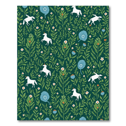 Green Unicorns and White Flowers Garden Rug