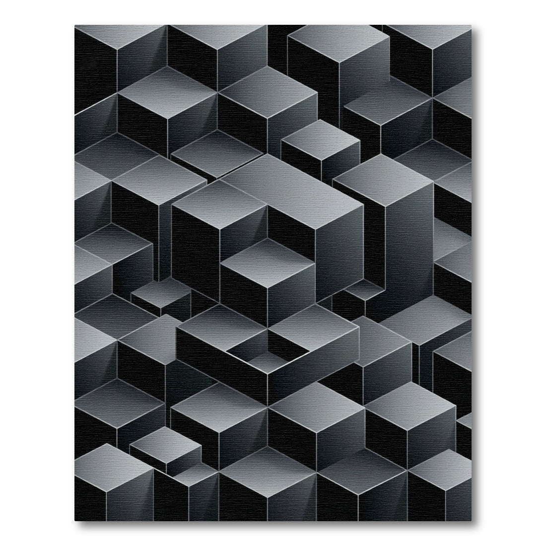 Dark Gray Geometric Cube Illusion Rug