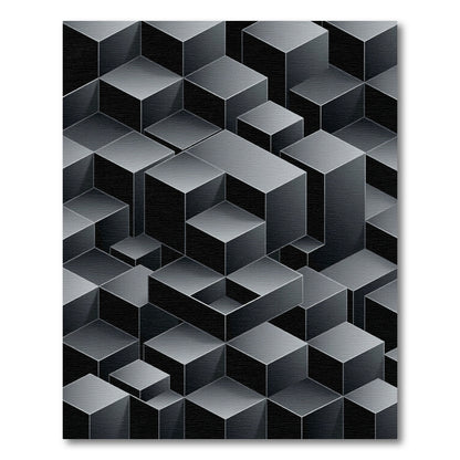 Dark Gray Geometric Cube Illusion Rug