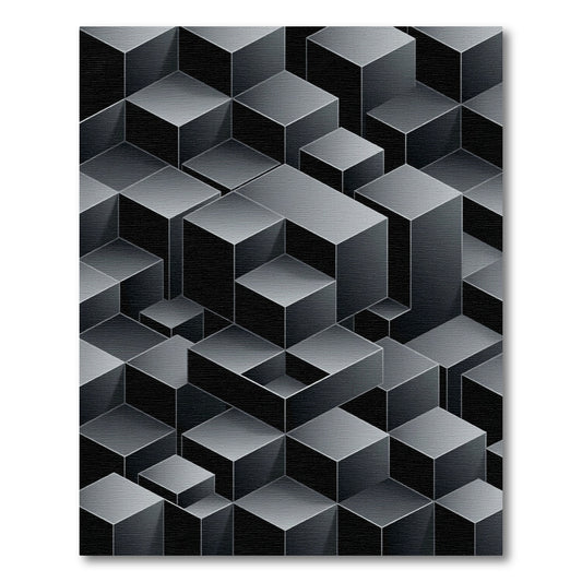 Dark Gray Geometric Cube Illusion Rug
