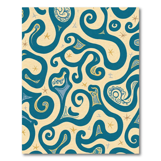 Teal Yellow Swirls Whimsical Bird Medallion Rug