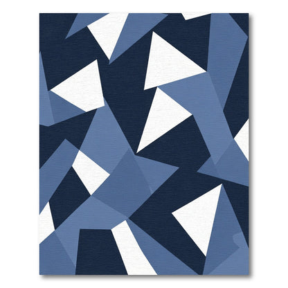 Abstract Blue White Geometric Triangles Rug