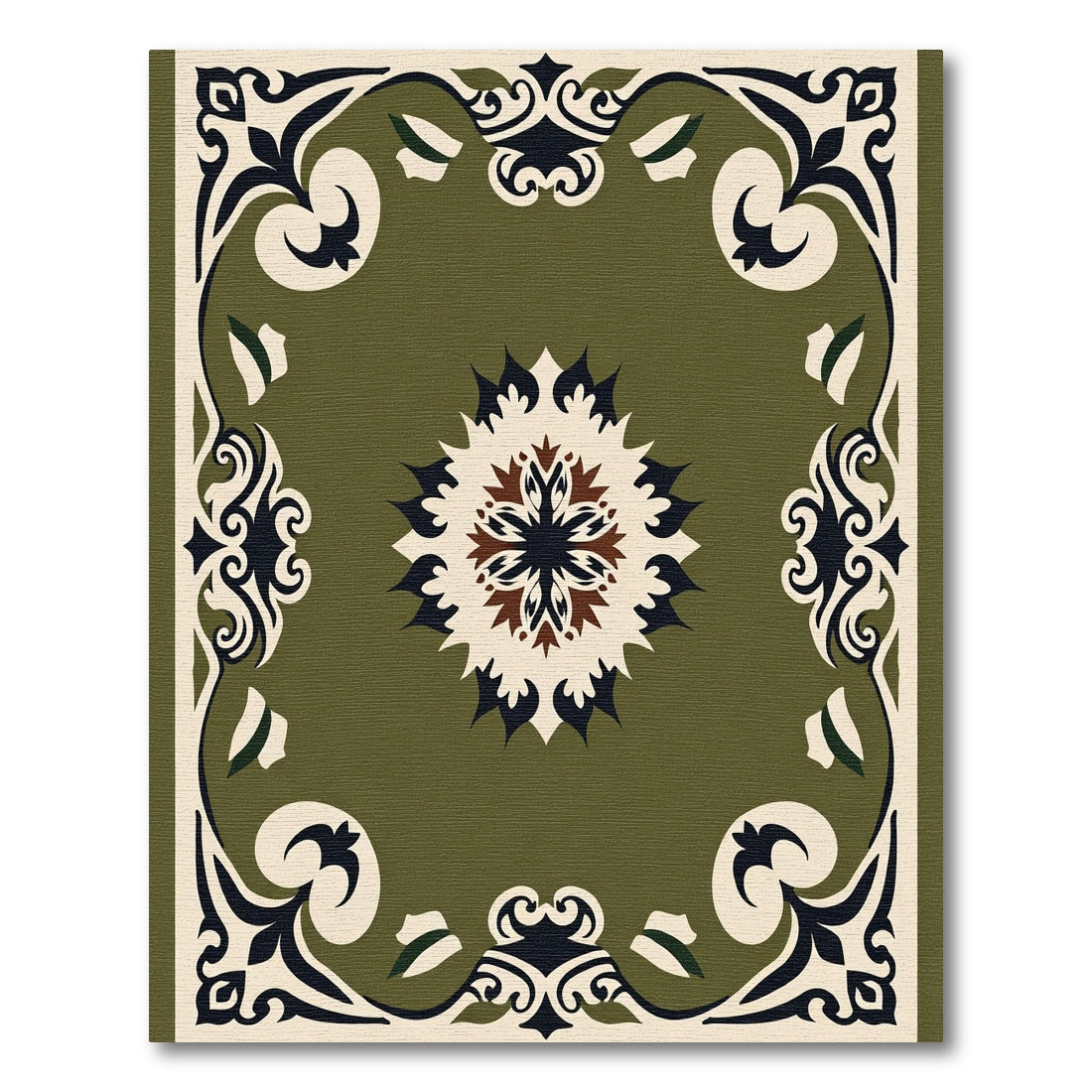Olive Ornamental Mandala Medallion Rug