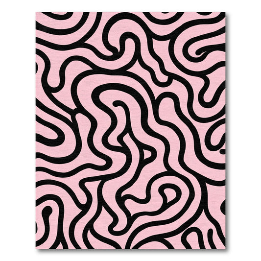 Pink Black Swirl Intertwined Abstract Rug