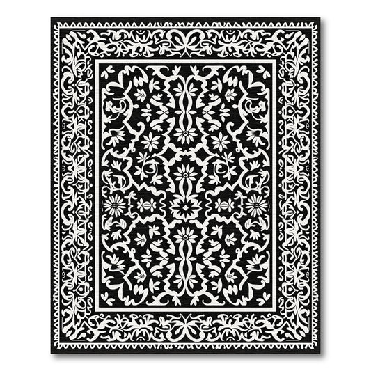 Monochromatic Ornate Floral Lace Rug