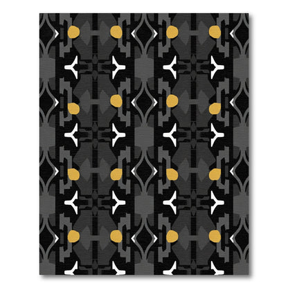 Graphic Black Yellow Tribal Medallion Rug