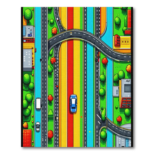 Vibrant Highway Interchange Cityscape Rug