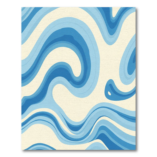 Retro Blue Ivory Swirling Waves Rug