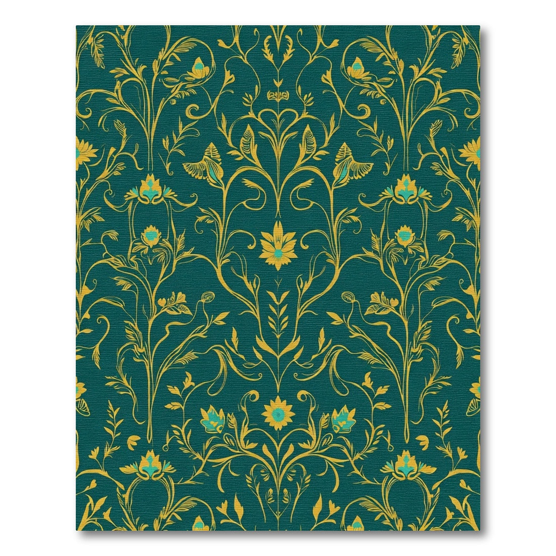 Teal Gold Floral Vine Accents Rug