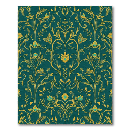 Teal Gold Floral Vine Accents Rug