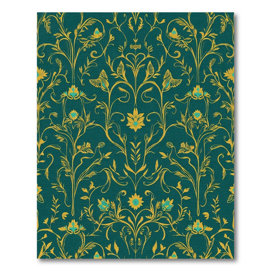 Teal Gold Floral Vine Accents Rug