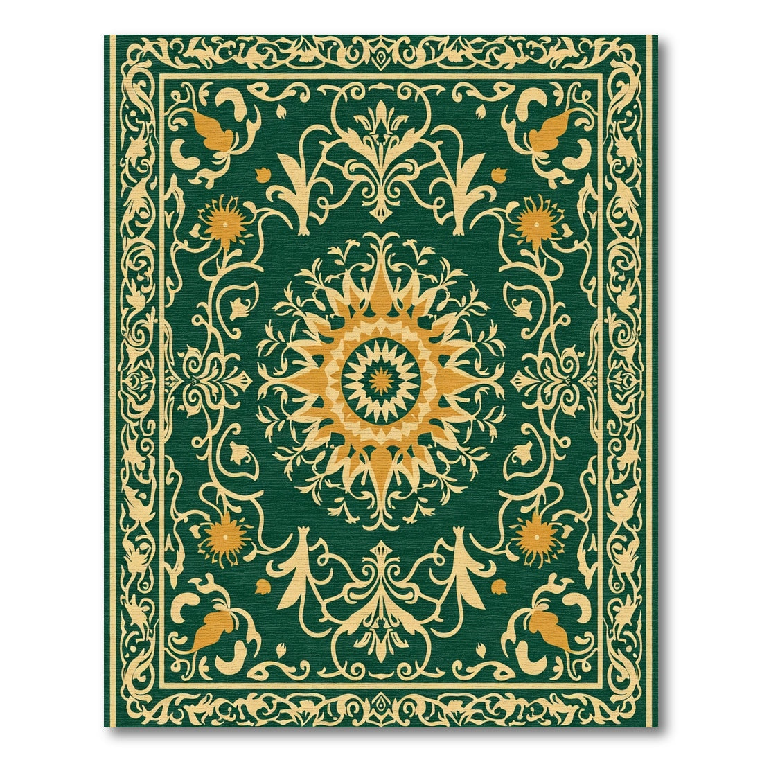 Emerald Golden Sunburst Bloom Ornament Rug