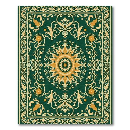 Emerald Golden Sunburst Bloom Ornament Rug