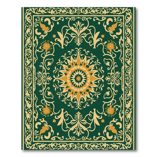 Emerald Golden Sunburst Bloom Ornament Rug