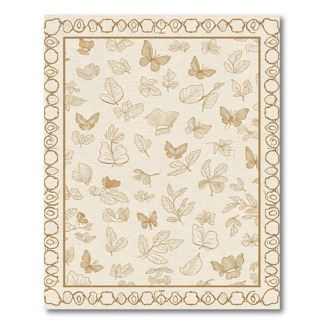Golden Butterfly and Leaf Outline Rug