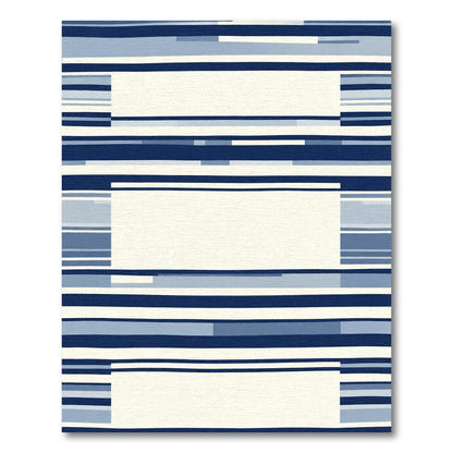 Modern Blue White Horizontal Stripe Rectangles Rug