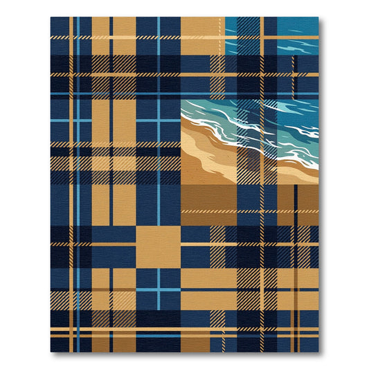 Blue and Golden Beach Plaid Rug