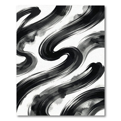 Minimalist Black Ink Swirl Abstract Rug