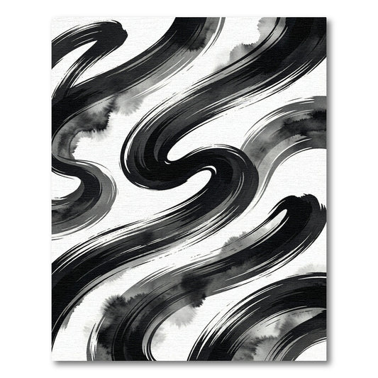 Minimalist Black Ink Swirl Abstract Rug