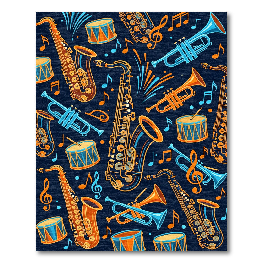 Vibrant Saxophone Trumpet Drum Notes Rug