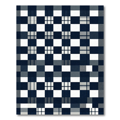 Modern Navy and White Buffalo Check Rug