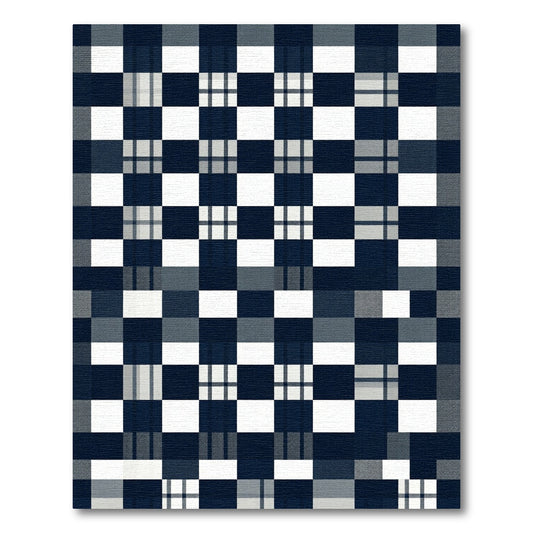 Modern Navy and White Buffalo Check Rug