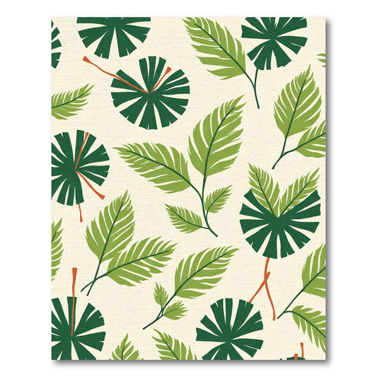 Deep Green Leafy Palm Motif Rug